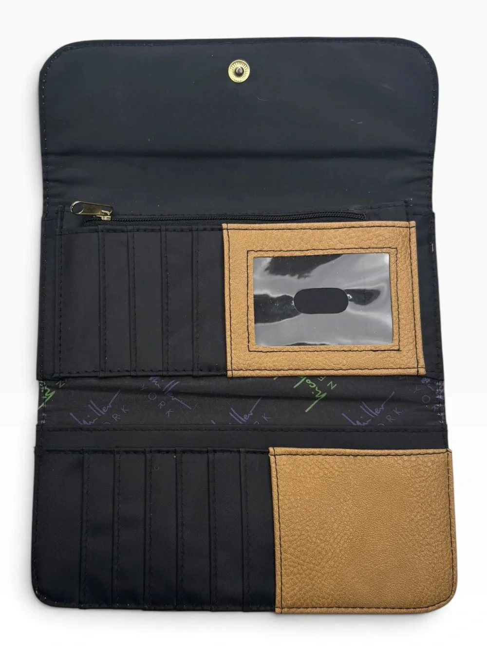 Nicole Miller Teal Quilted Wallet Tri Fold Fabric Wallet with Gold Plate